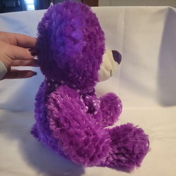 Toy Factory Plush Purple Polka Dot Bear with Ribbon 18" Super Soft 2017 - Picture 2 of 8